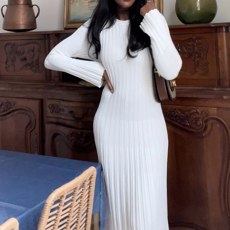 Ribbed Knit Crew Neck Maxi Dress Secondary image