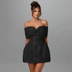 Jacquard Bow Strapless Backless Mini Dress