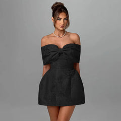 Jacquard Bow Strapless Backless Mini Dress
