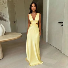 Hollow Slit High Waist Maxi Party Dress