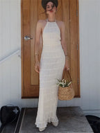 Patchwork Lace-up Beach Maxi Dress