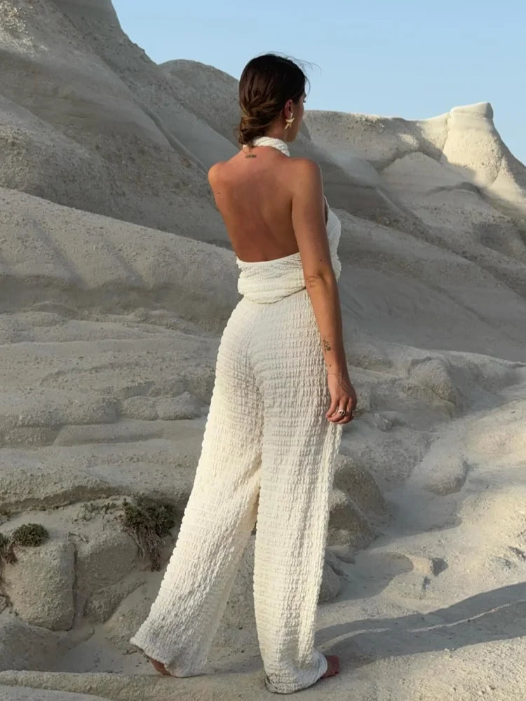 Pleated Halter Backless Wide Leg Two Piece Pants Set Secondary image