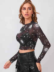 Sun & Moon Sheer Mesh Crop Sheer Top