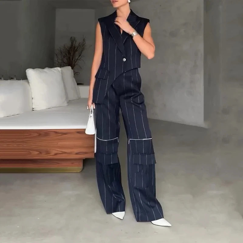 Striped Irregular Cargo Pant Suit Main image
