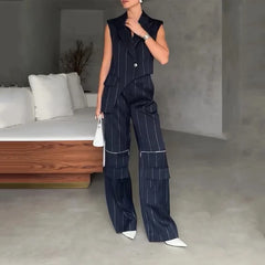Striped Irregular Cargo Pant Suit