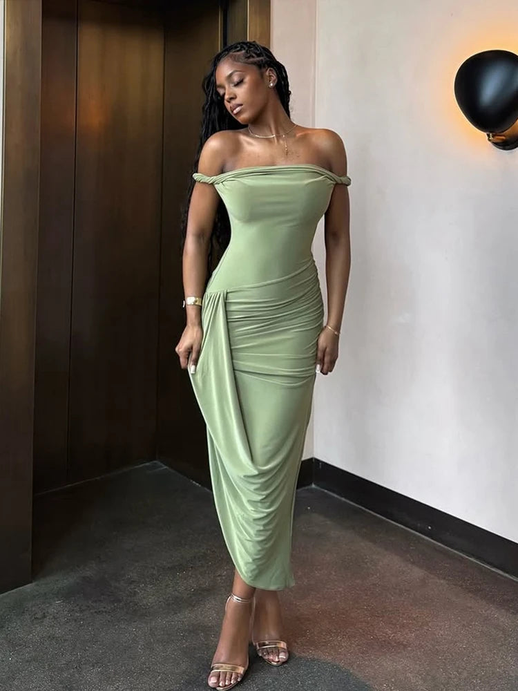 Ruched Off Shoulder Slim Midi Dress Main image