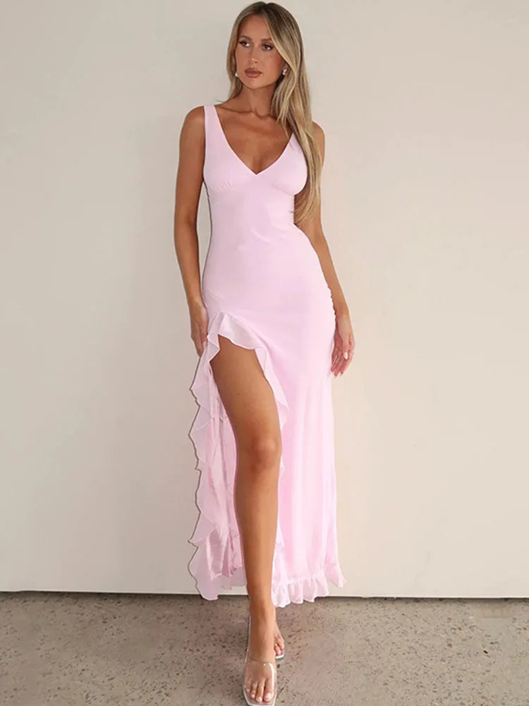 Ruffle High Split Evening Midi Dress Main image
