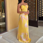 Halter Satin Hollow Slim Floral Dress