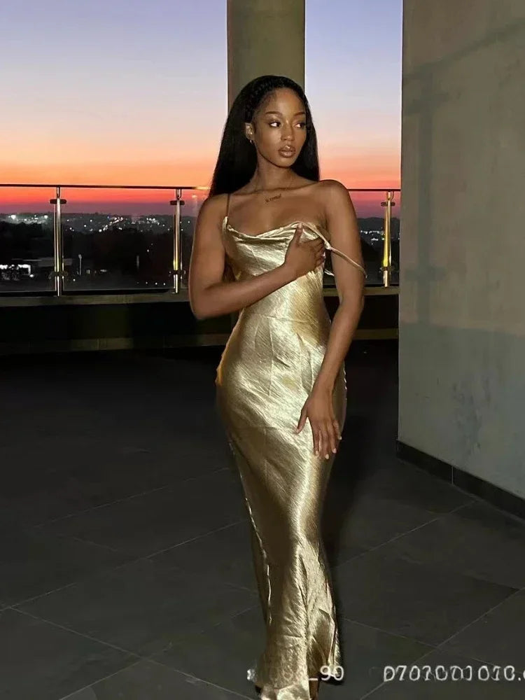 Elegant Satin Backless Spaghetti Strap Slip Dress Main image