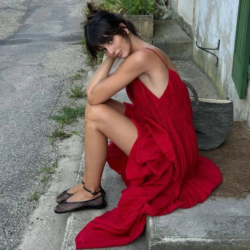 Pleated Deep V-neck Backless Slim Slip Dress Secondary image