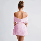 Jacquard Bow Strapless Backless Mini Dress