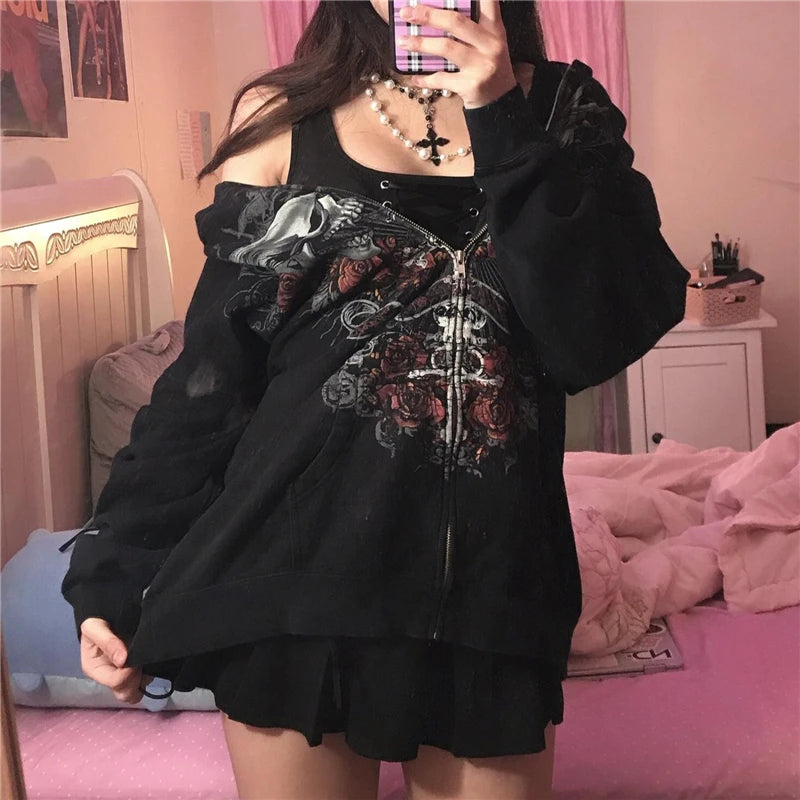 Skull Print Fairy Grunge Hoodie Secondary image
