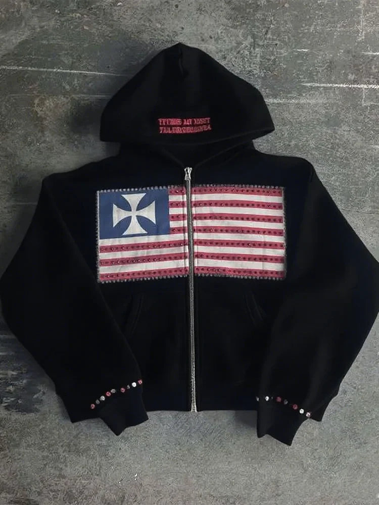 Minimalist Flag Patchwork Hoodie Secondary image