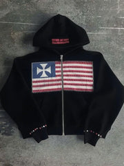 Minimalist Flag Patchwork Hoodie