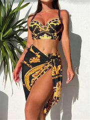 Print Sling High Waist Three Piece Swim Sets