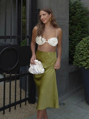 3D Flower Sleeveless Sweet Chic Slit Beach Two Piece Skirt Set