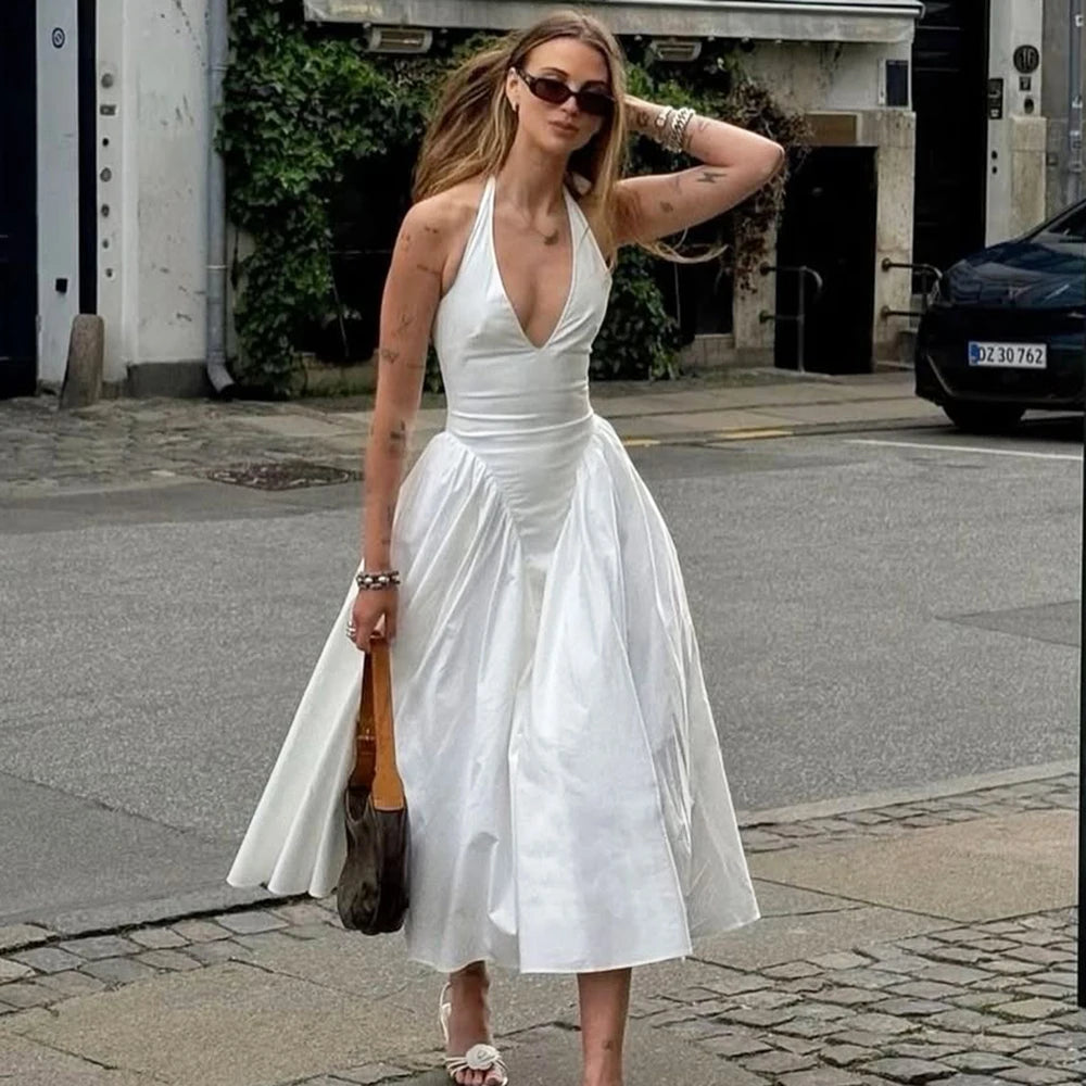 Backless Deep V Spliced Long Midi Dress Main image