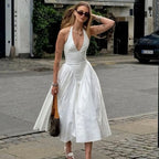 Backless Deep V Spliced Long Midi Dress