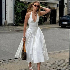 Backless Deep V Spliced Long Midi Dress