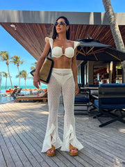 Bikini Cover Up Pants Knot Bandage Three Piece Swim Sets