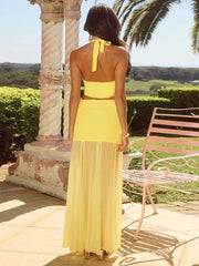 Halter Lace-up Yellow Knit Set