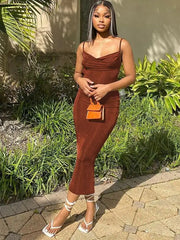 Square Neck Pleated Maxi Dress