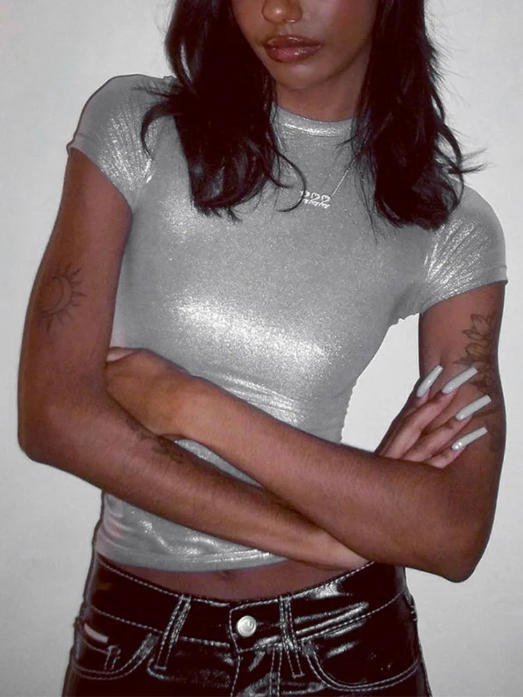 Leather O Neck Slim Fit Crop Top Main image