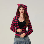 Striped Contrast Zip Cropped Hoodie