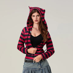 Striped Contrast Zip Cropped Hoodie
