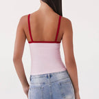 Y2K Floral Print Contrast Trim Slim Cami Top