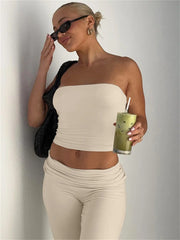 Fold Over Strapless Two Piece Pants Set