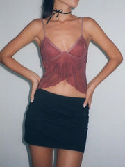 Floral Spaghetti Straps V-Neck Backless Cami Top