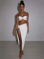 Elegant Strapless Two Piece Midi Dress