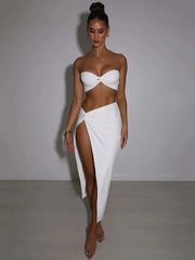 Elegant Strapless Two Piece Midi Dress