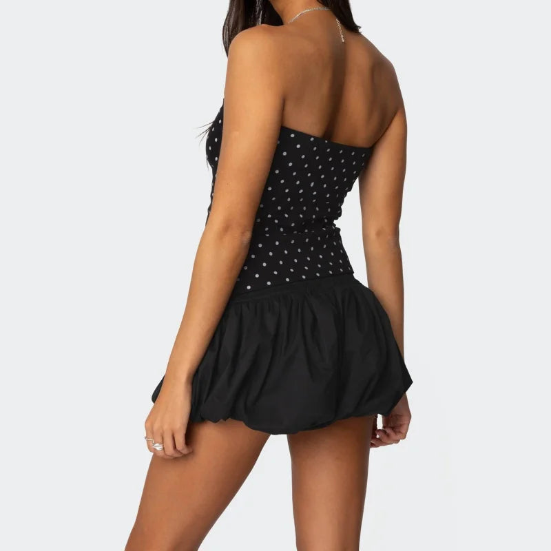 Polka Dot Print Off Shoulder Strapless Secondary image