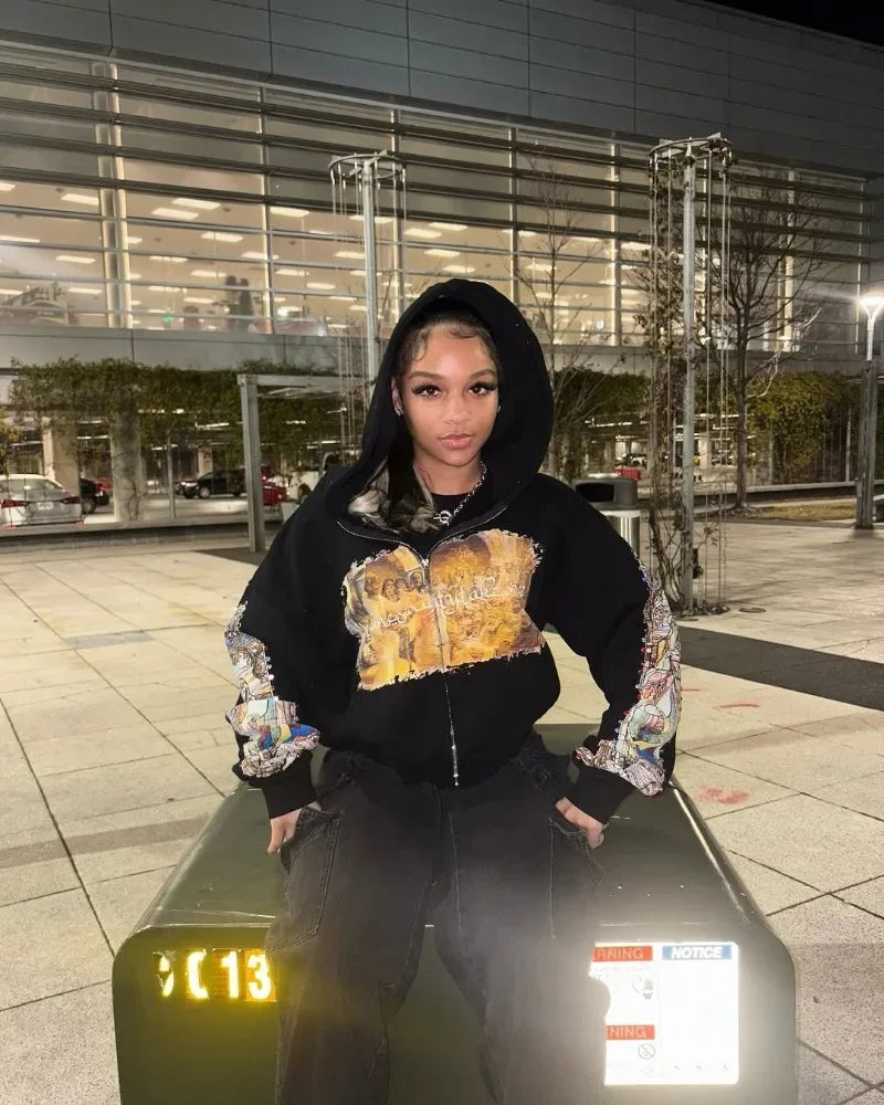 Cartoon Print Oversized Hoodie Secondary image