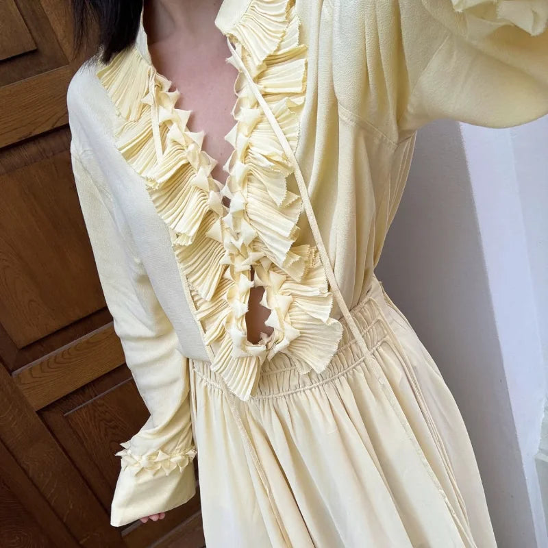 Casual Chiffon Pleated Lace-up Blouse Secondary image