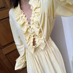 Casual Chiffon Pleated Lace-up Blouse