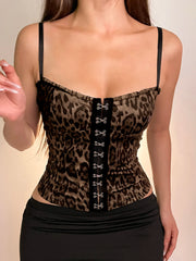 Leopard Print Spaghetti Strap Corset Cami Top
