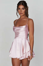 Slimming Solid Color Short Silk Dress