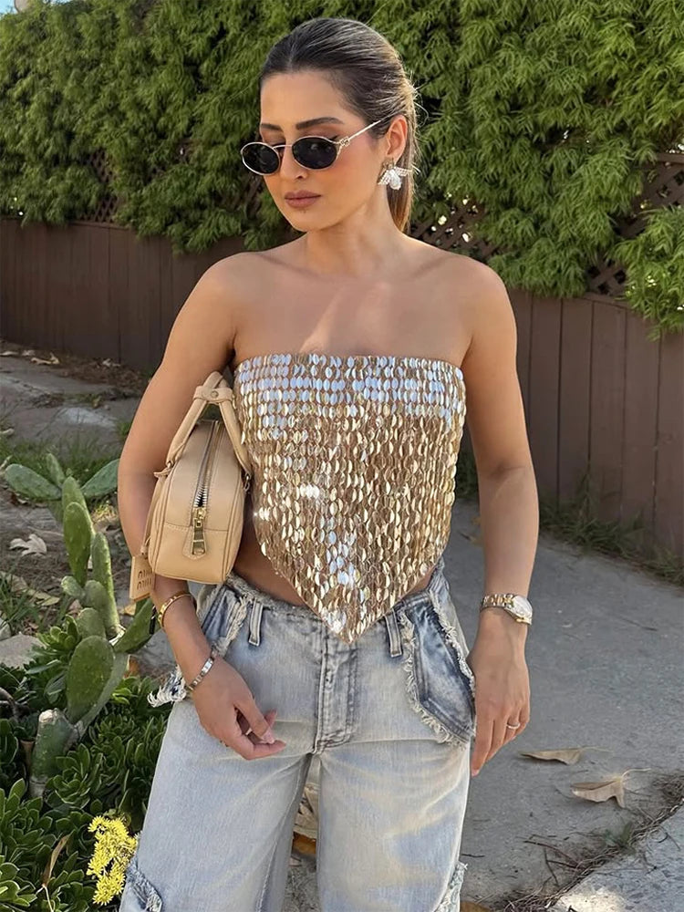 Gold Sequined Bandage Tube Strapless Main image