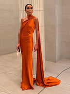 Satin Scarf Collar Halter Maxi Dress