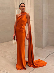 Satin Scarf Collar Halter Maxi Dress