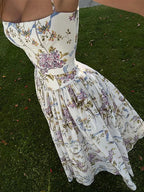 Pleated Sleeveless Backless Floral Dress