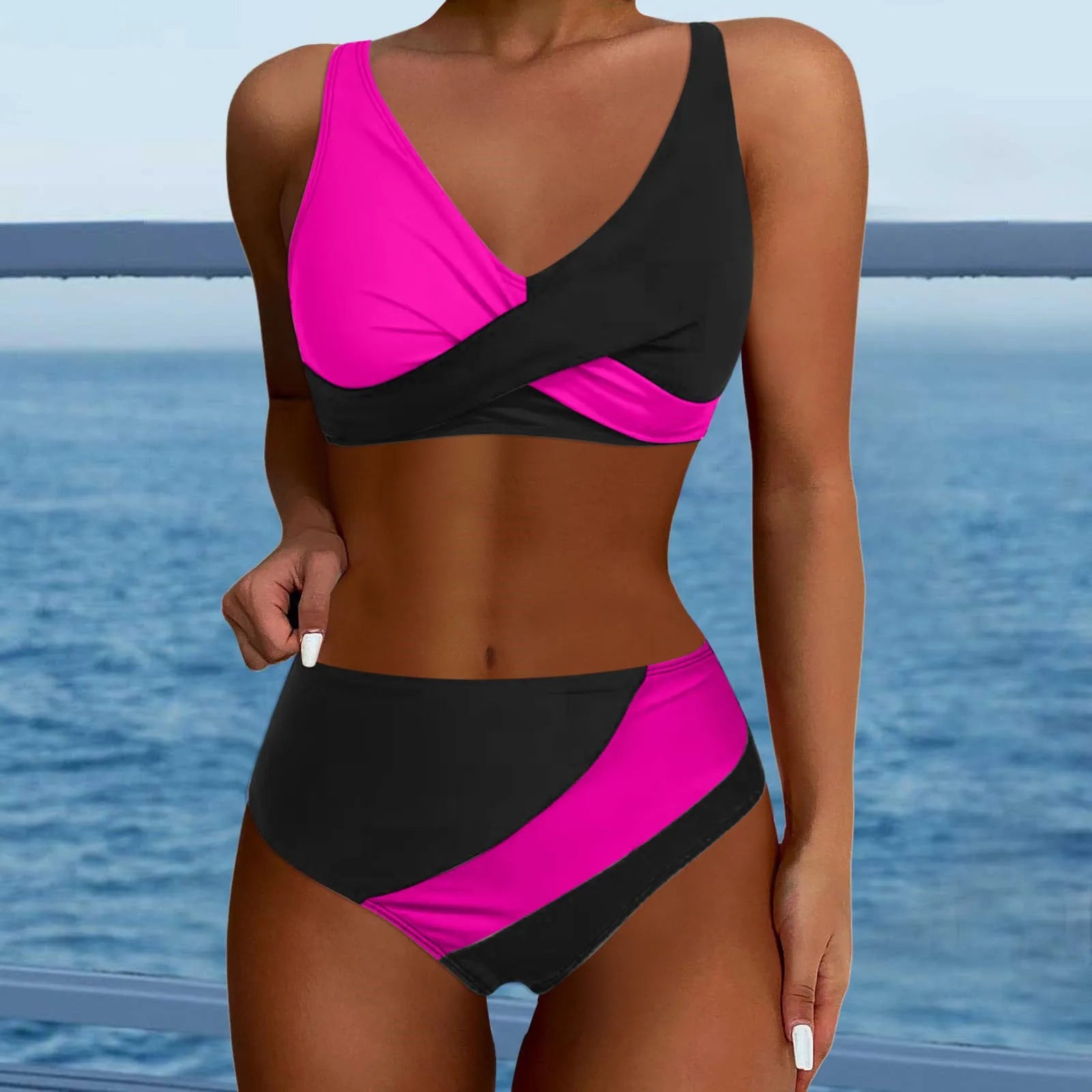 Patchwork Padded Push Up Two Piece Swim Sets Secondary image