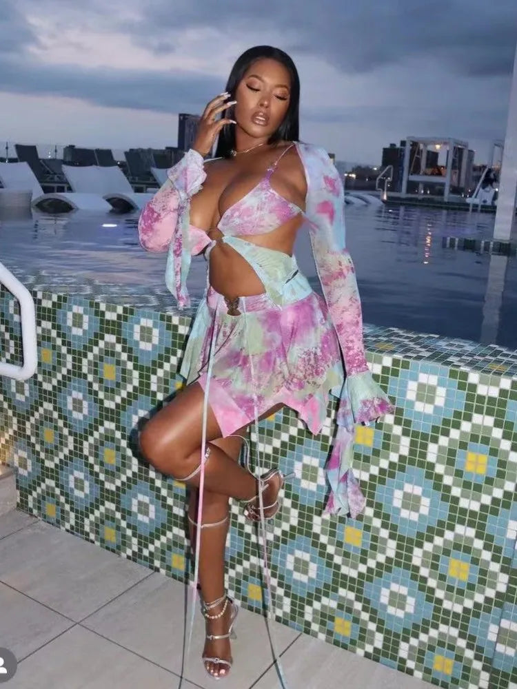 Tie Dye Irregular Butterfly Crop Skirt Streetwear Two Piece Skirt Set Main image