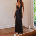Cutout Tie-Up Silky Cami Maxi Dress