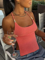 Mozision Knit Crop Backless Lace-Up Cami Top
