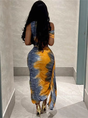 Side Split Skew Collar Tassel Midi Dress