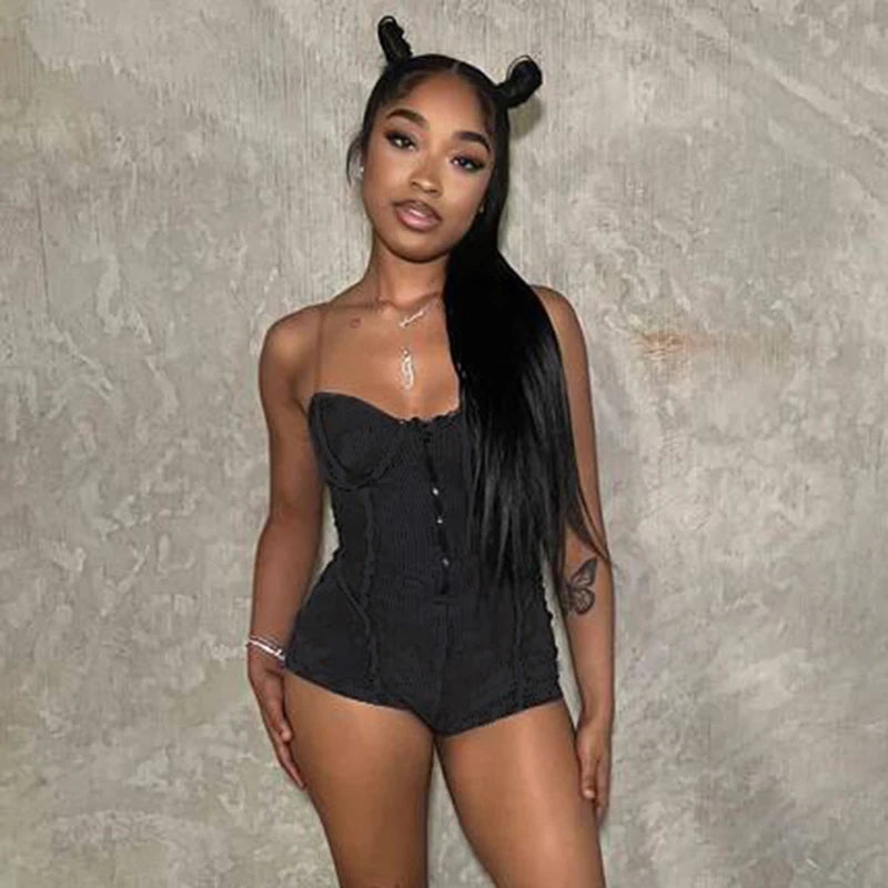 Distressed Transparent Strap Short Romper Main image